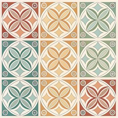 Fototapeta premium Vintage floral pattern tiles in earthy tones