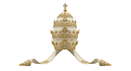 Isolated Tiara or Triple Crown Papal Headdress Symbol of Religious Authority Elegance