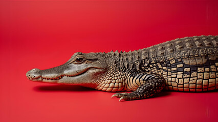 Fototapeta premium alligator on red background, ai
