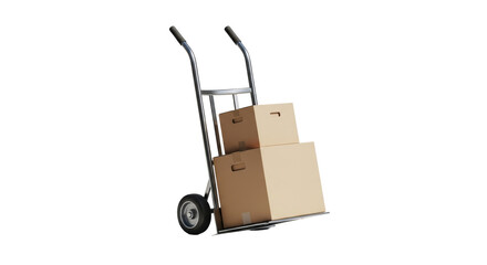Isolated hand truck with cardboard boxes for moving supplies, shipping, and office relocation