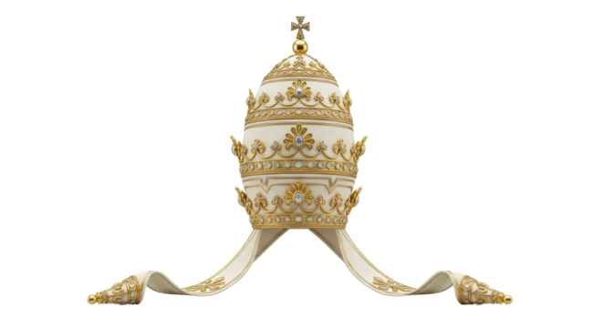 Isolated Tiara or Triple Crown Papal Headdress Symbol of Religious Authority Elegance