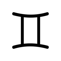 The gemini astrological sign depicted as a simple black and white line drawing on a white background space