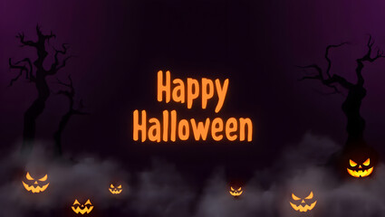 Happy Halloween Digital Art with Creepy Shadows and Haunted Trees