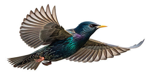Fototapeta premium Starling PNG – Realistic Flying Bird on Transparent Background