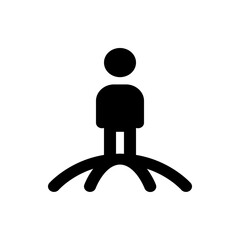 A simple black silhouette of a person standing with roots extending from their legs on a white background