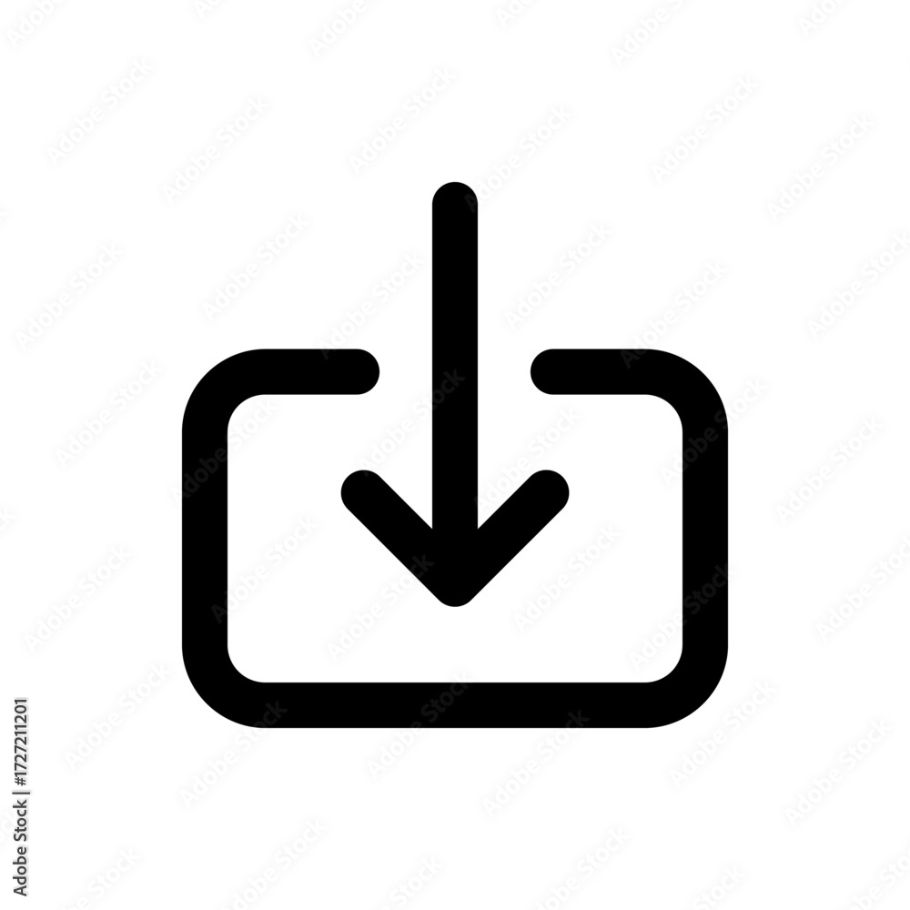 Poster black download icon featuring an arrow pointing downwards into a square with rounded corners shape s