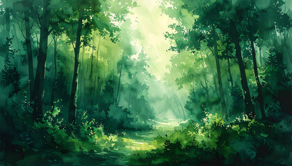 Obraz premium Rich watercolor abstract wash in deep forest green tones with natural brush stroke variation