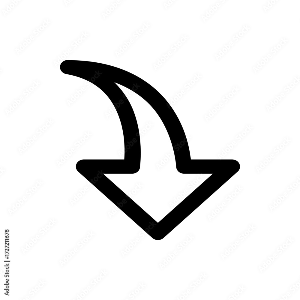 Poster a downward pointing arrow with a curved tail indicating direction and navigation in a simple design 
