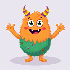 Halloween Monster: a cute and funny character with horns, smiling and waving. A vector illustration for kids' celebrations. EPS 10