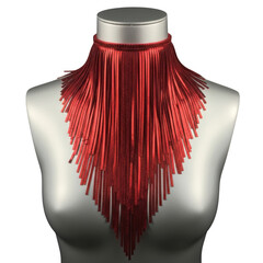 Shiny red fringe statement necklace isolated on transparent background