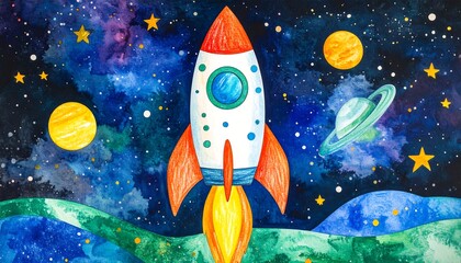 Colorful space rocket illustration