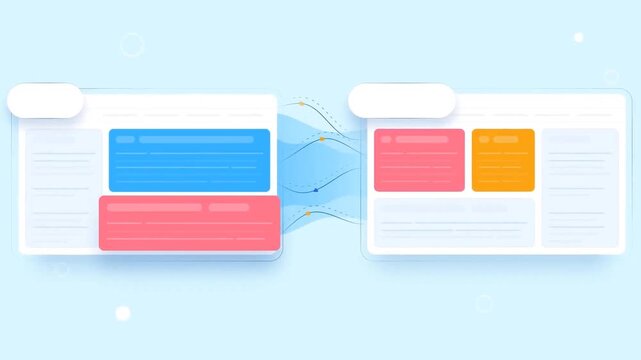 Data sharing and digital document management concept in animated flat design style illustration.