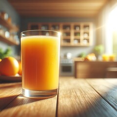 Refreshing Glass of Fresh Juice on Wooden Table