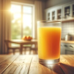 Refreshing Glass of Fresh Juice on Wooden Table