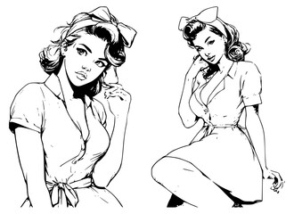 Vector illustration of a pin-up girl with a bow on her head