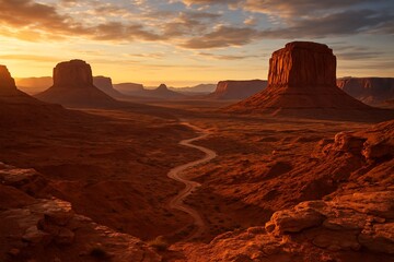 Desert canyon landscape with winding dirt road