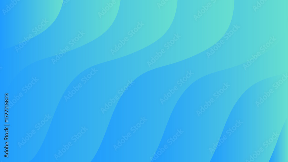 Poster abstract modern background featuring smooth wavy lines in a gradient blend of blue and green tones. 