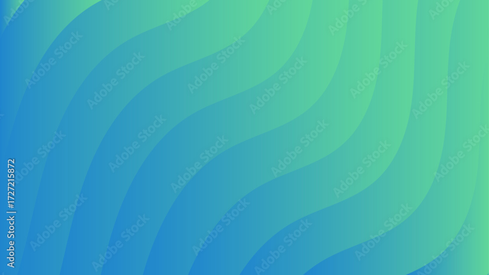 Poster abstract modern background featuring smooth wavy lines in a gradient blend of blue and green tones. 