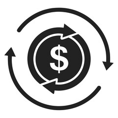 Obraz premium Black and White Dollar Coin Surrounded by Circular Arrows, Representing Money Flow Concept