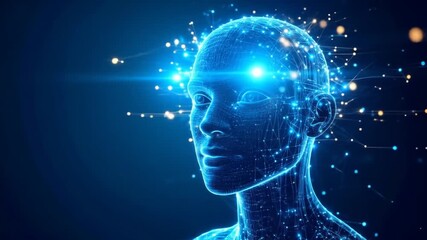 Futuristic AI Head, Digital Brain, Networked Mind - Powered by Adobe