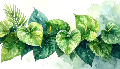 Watercolor tropical leaves