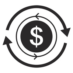 Obraz premium Black and White Dollar Sign with Circular Arrows Suggesting Currency Exchange or Return