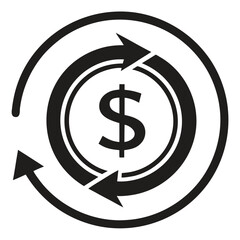 Obraz premium Black Dollar Sign with Rotation Arrows Depicting Circular Economy or Money Flow