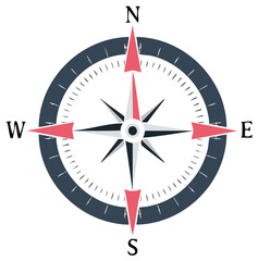 Modern minimalist compass rose vector illustration with cardinal directions and pointers for navigation travel