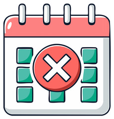 Obraz premium Cartoon calendar with a red cancel icon representing deadline, reminder or cancelled event