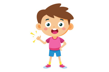 Cartoon Boy with Brown Hair in Pink Shirt Giving a Thumbs Up Gesture
