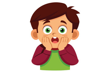 Obraz premium Cartoon Boy WideEyed in Surprise with Hands on Face, Expressing Shock