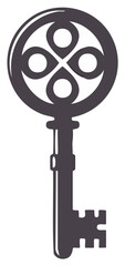 Obraz premium Elegant Key Design with Circular Head Embellished with Petal Pattern - Simplistic Decorative Security Access