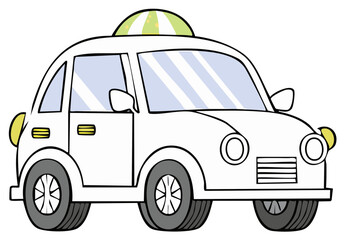 Cute cartoon white car with a striped dome roof and yellow headlights