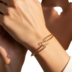 Elegant gold paperclip bracelet on a woman s wrist isolated on transparent background