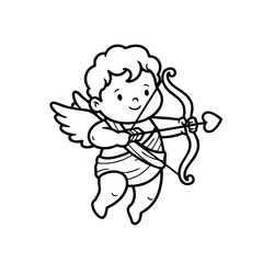 Fototapeta premium A cheerful cherubic figure with wings joyfully aiming a bow and arrow, embodying themes of love and affection.