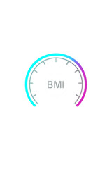 Neon BMI gauge on black — semicircle dial for body mass index categories; modern fitness dashboard vector