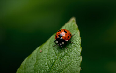 Fototapeta premium A close-up shot of a ladybug sitting on a green leaf