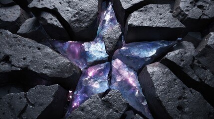 Star embedded in cracked rocks