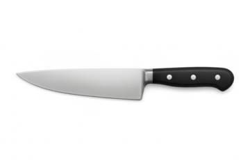 Chef knife with black handle and transparent background