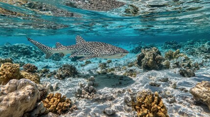 Spotted shark underwater coral reef