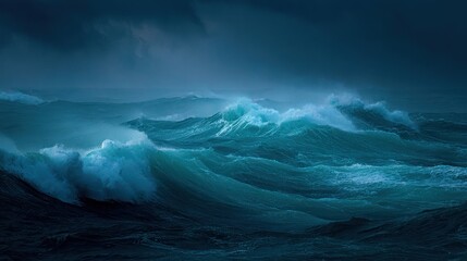 Stormy ocean waves at night