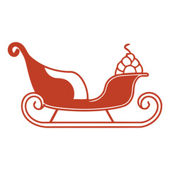 Christmas Holiday Sleigh with Pinecone Decoration Red Vector Icon, Santa Claus sleigh