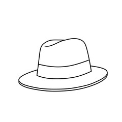 Black and white outline illustration of a beach hat. Simple line art design, perfect for summer, holiday, fashion accessory, or minimalist graphic decoration