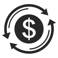 Obraz premium Dollar Sign Circle with Three Arrows Illustrating Money Cycle Flowing in Black