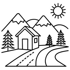 Village Nature Scene Vector
