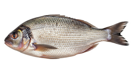 Isolated gilthead seabream against a light background, Sparus aurata, a common saltwater fish