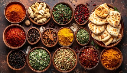 Colorful spices and flatbreads