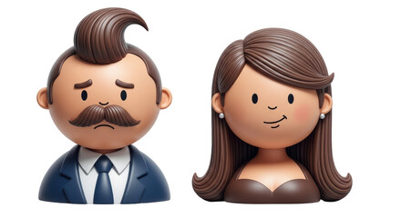 Isolated Family Cartoon People Characters Man with Mustache and Lady Couple Relationship