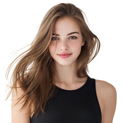 Fototapeta premium Beautiful Smiling Woman with Flowing Hair on Transparent Background – Natural Beauty Portrait
