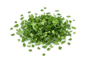 Pile of chopped fresh parsley isolated on white background